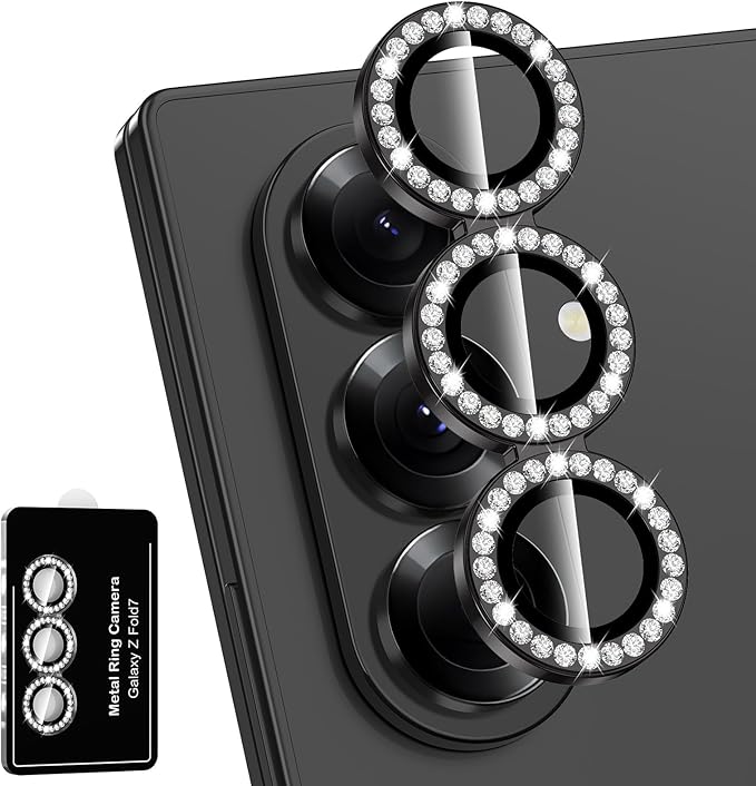 for Samsung Galaxy Z Fold 7 Camera Lens Protector, Individual Metal Ring Tempered Glass Lens Cover, [Strong Adsorption] Scratch Resistant Ultra-Thin HD Clear Lens Cover, 1 Set-Black Diamond