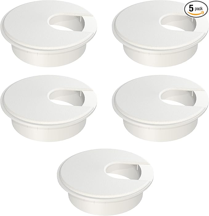 MAHDPRO Desk Grommet White 2 Inch (50 mm) Pack of 5-ABS Plastic Desk Cord Hole Cover to Arrange Cables & Wires Through Computer Table/Countertops