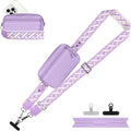 Clip and Go Strap for Phone with Wallet Crossbody, Adjustable Phone Lanyard with Detachable RFID Wristlet Wallet, Pattern Strap - Purple (L)