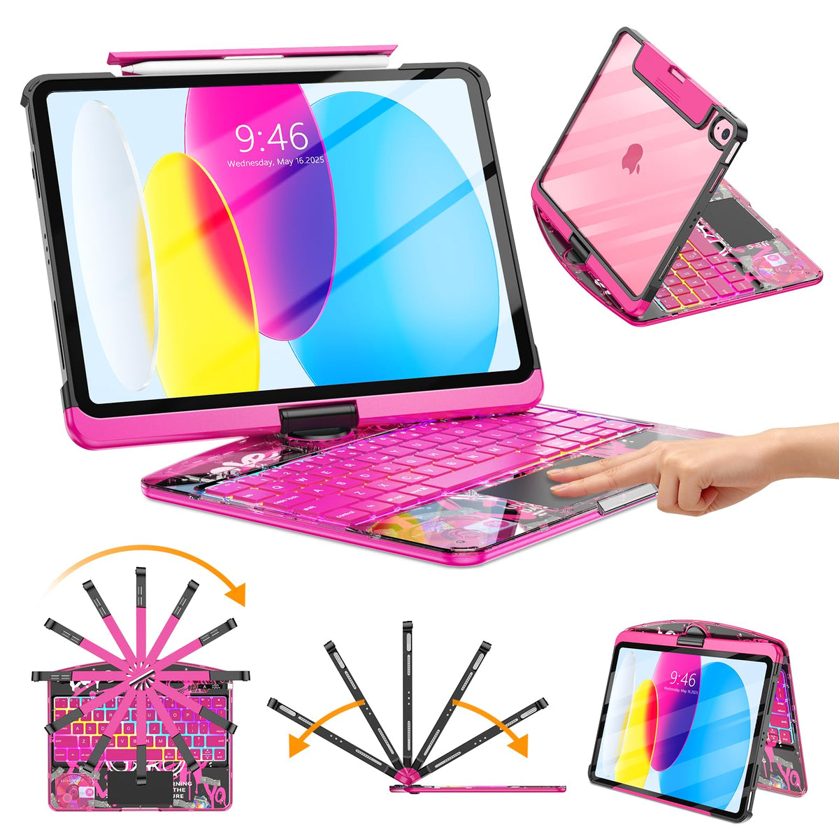 TSQQST Keyboard Case for iPad (A16) 11th/10th Generation 2025 2022, Pink