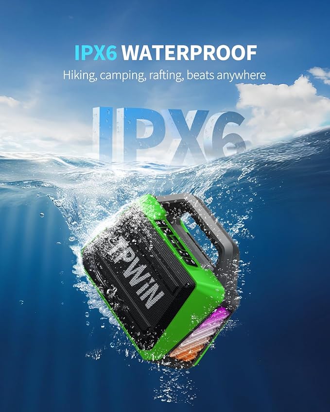 Portable Bluetooth Speaker Wireless - Loud Speakers 80W Peak, 20H Playtime, Light Show, TWS, Deep Bass, BT 5.3, IPX6 Waterproof for Outdoor Travel Camping Beach Pool - Green