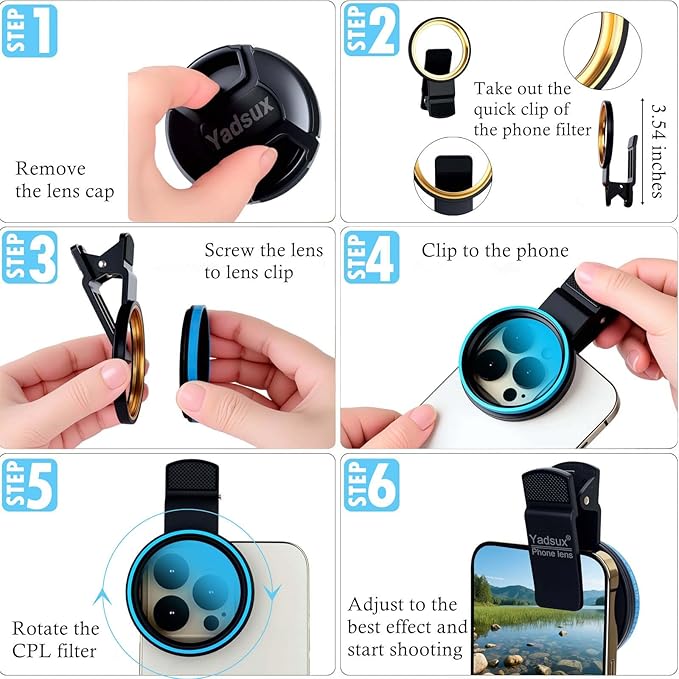 CPL Polarizer Filter, Phone Lens, 52mm Clip-on Polarizing, for iPhone 17 16 15 14 13 12 11 Pro/Pro Max Samsung BLU, Motorola, Xiaomi .Eliminate Reflections and Increase Saturation.