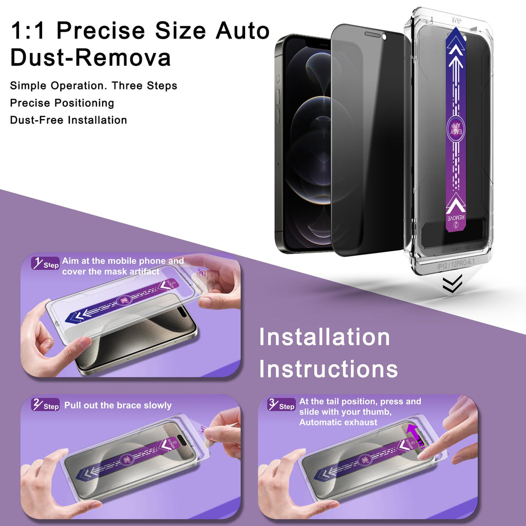 CHRYSHA 2-Pack Privacy Screen Protector for iPhone 12 Pro and iPhon 12 6.1-Inch, Auto Dust Removal, No Bubbles,Anti-Spy Tempered Glass Film, Easy Installation