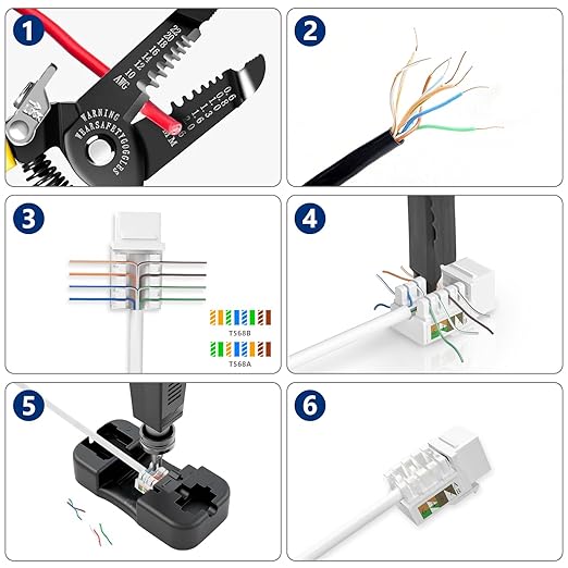 Keystone Jack 25-Pack, RJ45 Cat6 Keystone Jacks, Cat6 Ethernet Jack 90 Degree Punch Down Stand for Patch Panel & Wall Plate, White