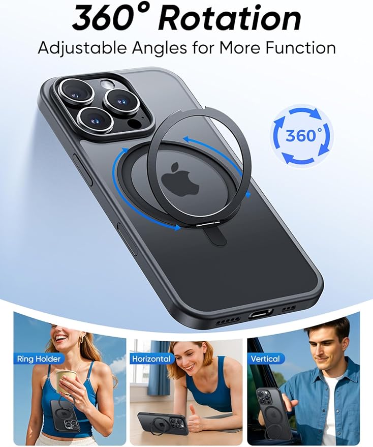 MAGIC JOHN 360° Rotatable Magnetic Invisible Stand for iPhone 16 Pro Max Case [Camera Control Button] [Compatible with MagSafe] 16FT Shockproof for iPhone 16 Pro Max Case with Kickstand, Black