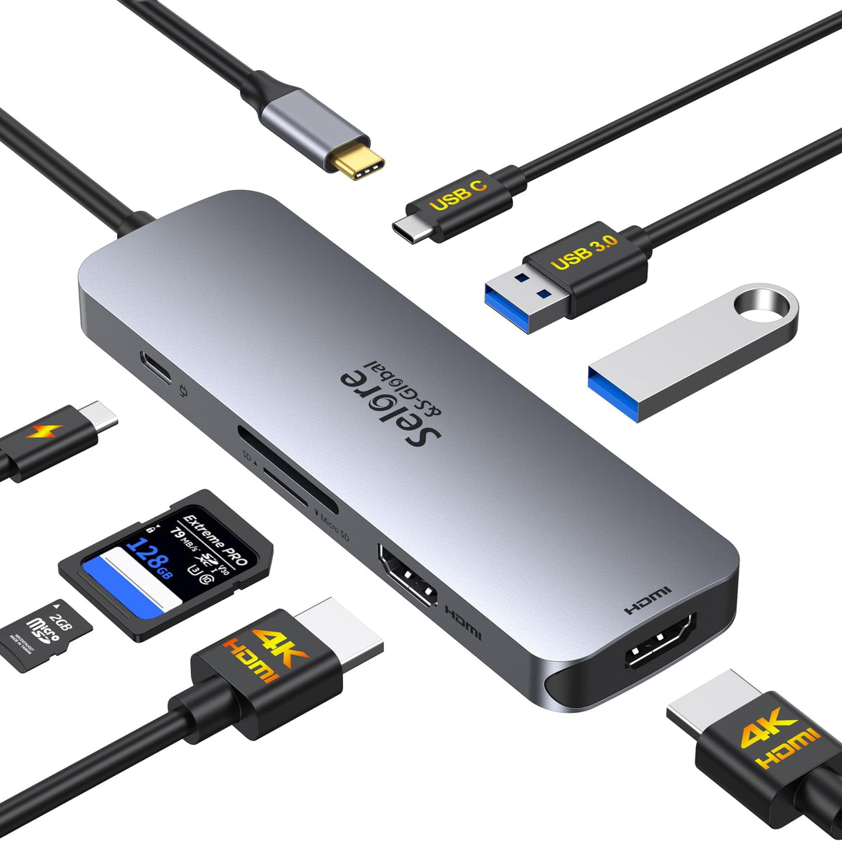 Selore Laptop Docking Station, Dual Monitor USB C Hub for MacBook