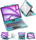 SIEBITU Clear Wireless Keyboard Case for iPad Air 13-inch (M3 2025/M2 2024) & iPad Pro 12.9-inch 6th 5th 4th 3rd Gen with Pencil Holder, Multi-Touch Trackpad & 7-Color Backlit, 360°Rotating, Blue