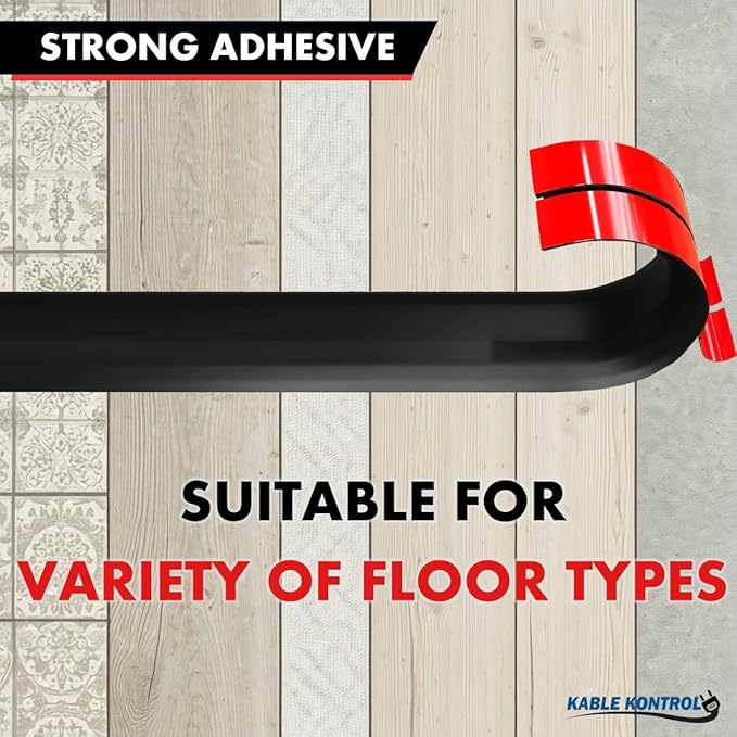 Kable Kontrol Silicone Floor Cord Cover - 5 Ft Flexible Cord Protector, Self Adhesive, for Concealing Extension Cable, Protecting Wires, Prevents Trips – 2.5in W X 0.5in H - 1 Pc - Black
