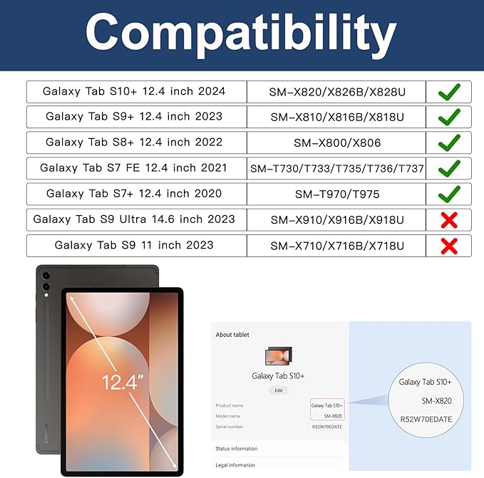 BRAECN for Galaxy Tab S10+Plus/ S9+/S9 FE+/S8+12.4 Inch Case,Heavy Duty Tablet Case with 360 Rotating Stand &Hand Strap, Built-in S Pen Holder, Shoulder Strap for Samsung Galaxy Tab S9 Plus -Blue