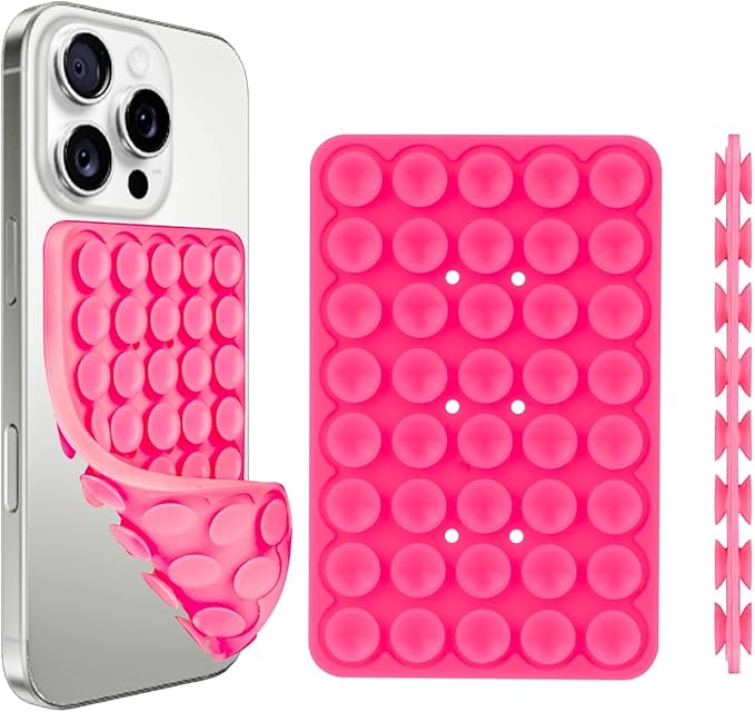 Giumel 2PCS Silicone Suction Phone Case Mount,Non Slip Suction Cup, Hands-Free Phone Accessories Holder for Selfies and Videos,Silicone Adhesive Stand Sticky for Cell Phone Rose red