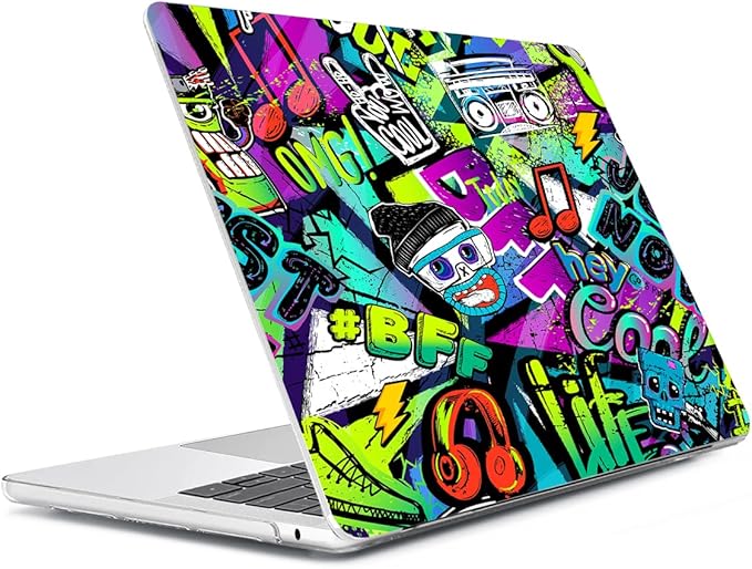 Compatible with MacBook Air 13 inch Case 2025 2024-2022 M4 A3240 M3 A3113 M2 A2681, Plastic Hard Shell&Keyboard Cover&Screen Film&Webcam Cover for MacBook Air 13.6 inch Case, Cool Graffiti