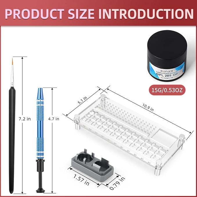 YIMAGUJRX RUNJRX 36 Switches Acrylic Lube Station for Keyboard Switch,GPL 205G0 0.53oz/15g, Switch Opener for MX Cherry Akko Panda Kailh Switch Tester,Switch Lube Kit for Gaming Keyboard