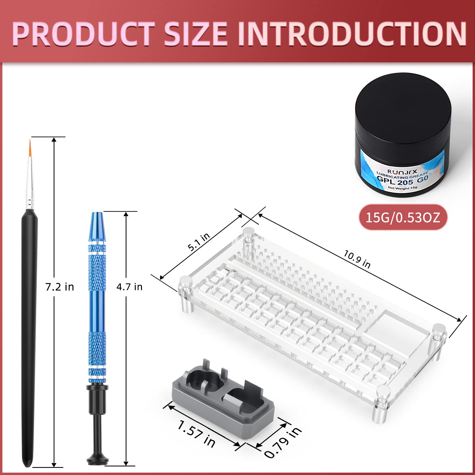 YIMAGUJRX RUNJRX 36 Switches Acrylic Lube Station for Keyboard Switch,GPL 205G0 0.53oz/15g, Switch Opener for MX Cherry Akko Panda Kailh Switch Tester,Switch Lube Kit for Gaming Keyboard