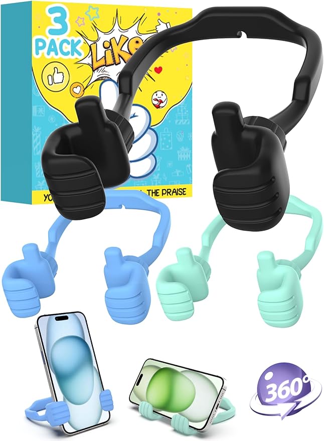 Cell Phone Holder Thumbs Up Lazy Phone Stand for Desk: 3 Pack Back to School Supplies Gifts for Teen Boys Him Kids Men 2025 Birthday Funny Cool Gadgets Ideas Gifts for Christmas Stocking Stuffers