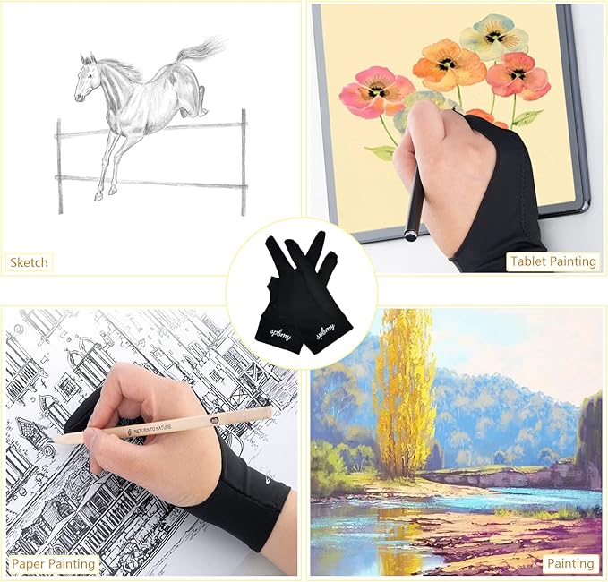 SPBMY Drawing Glove 2 Pack,Two-Finger Artist Glove for Drawing Tablet, Paper Sketching, iPad. Digital Art, Right Hand and Left Hand, Black M: 3.34x8.07 inches