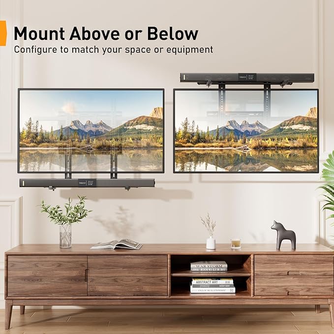 Perlegear Soundbar Mount, Sound Bar Mount with Holes/Without Holes, Sound Bar Mounts Under TV up to 15 lbs, Non-Slip Base Holder Extends 3.5” to 6”, Attach Speaker to TV or Wall