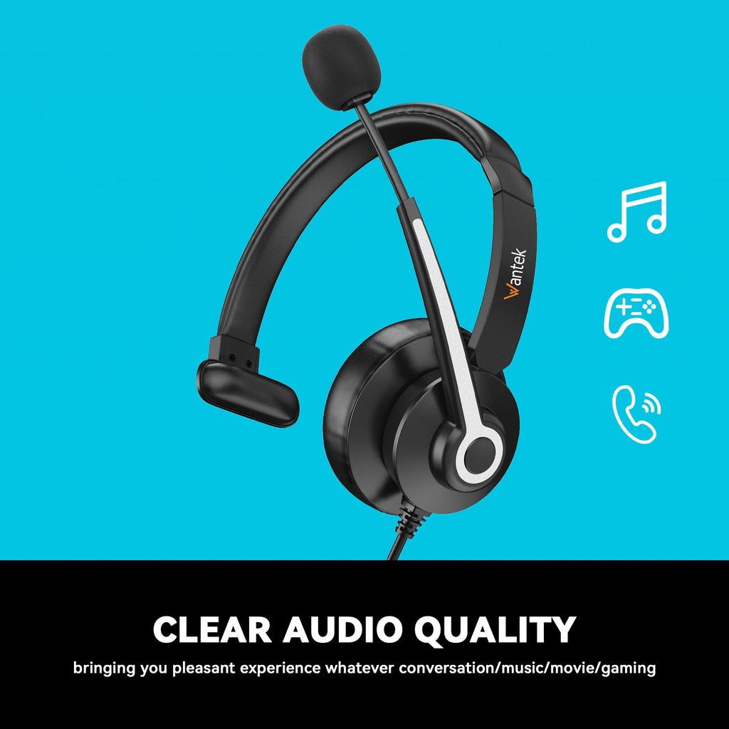 Wantek USB & 3.5mm Headset with Mic for PC/Laptop,Wired Headset with Noise-Cancelling Microphone & Audio Controls Perfect for Home Office Online Class Skype Zoom Call Center Webinar,All Day Comfort