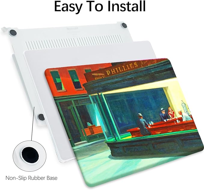 Berkin Arts Compatible with MacBook Pro 13 inch Cover, 2022-2016 Release A1706/A1989/A2159 with Keyboard Cover & Screen Protector American Scene Painting (Nighthawks by Hopper)