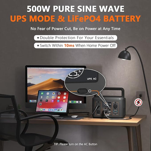 ALLWEI 500W Solar Generator with 100W Solar Panel, 512Wh LiFePO4 Battery