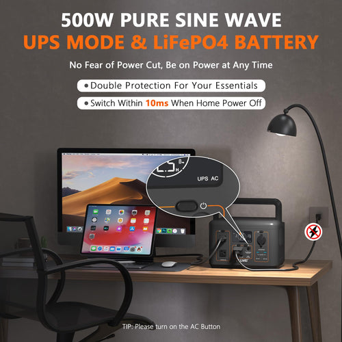 ALLWEI 500W Solar Generator with 100W Solar Panel, 512Wh LiFePO4 Battery