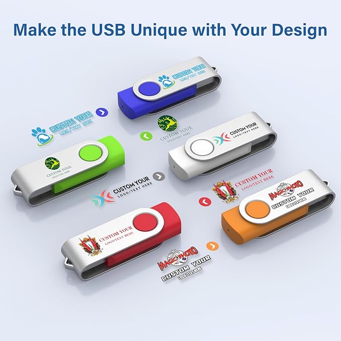 Personalized Flash Drives 32GB, Wooolken Customizable USB 2.0 Thumb Drives 10/20/50/100 Pack, Logo Memory Stick Custom Flash Drive USB Logo (Mixcolors)