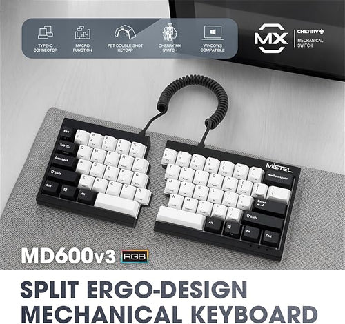 BAROCCOMiSTEL MD600 V3 RGB ORCA TKL Ergonomic Mechanical Keyboard, Cherry MX, Split Layout, PBT DoubleShot Keycap, Windows OS Compatible (Silent Red)