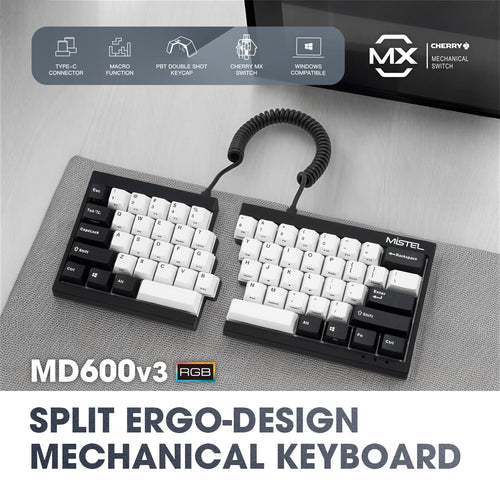 BAROCCOMiSTEL MD600 V3 RGB ORCA TKL Ergonomic Mechanical Keyboard, Cherry MX, Split Layout, PBT DoubleShot Keycap, Windows OS Compatible (Silent Red)