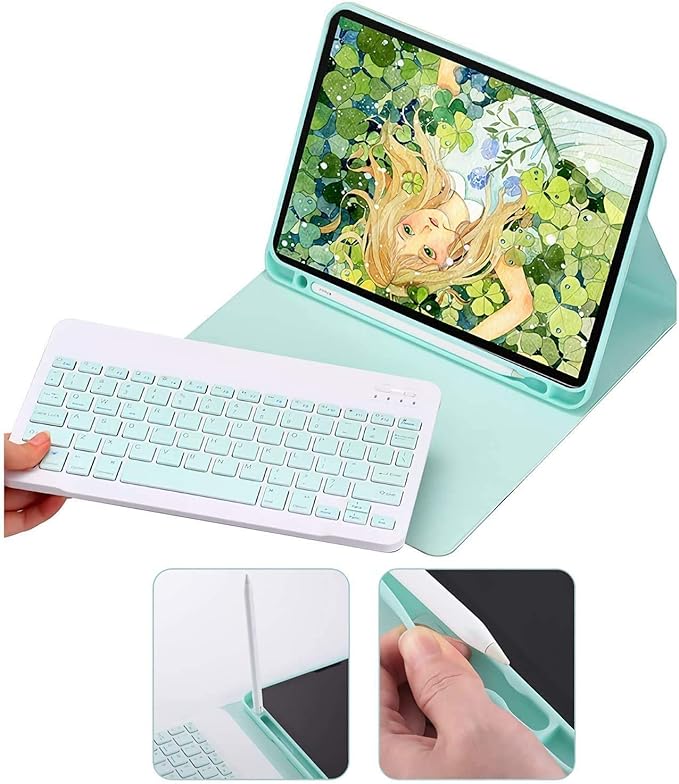 AnMengXinLing Keyboard Case for iPad Air 11 inch (M3 2025/M2 2024) with Mouse, Case for iPad Air 5th/4th Gen with Keyboard Cover with Pencil Holder, Purple