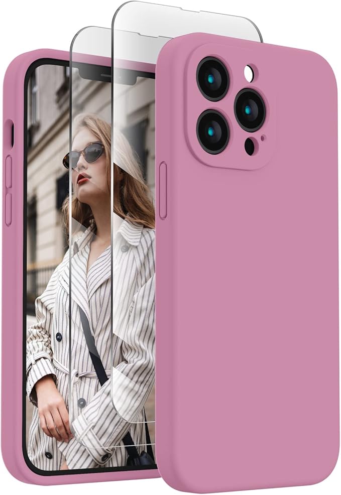 FireNova Designed for iPhone 13 Pro Case, Silicone Upgraded [Camera Protection] Phone Case with [2 Screen Protectors], Soft Anti-Scratch Microfiber Lining Inside, 6.1 inch, Lilac Purple