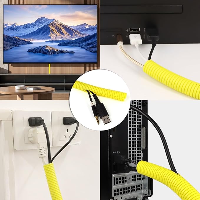 Split Wire Loom Tubing, 10,25ft Cord Protectors from Pets No Chew, Flexible Wire Covers Cord Protectors, Protective Split Cable Sleeve for Automotive Home Industrial Wires(Yellow, 0.98inch-10ft)