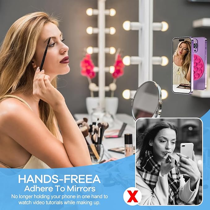 Silicone Suction Cup Phone Mount, Magnetic Suction Phone Case Stand, Mirror Shower Phone Holder, Perfect for Selfies and Videos Creators, Hands Free Holder Mount-Hot Pink