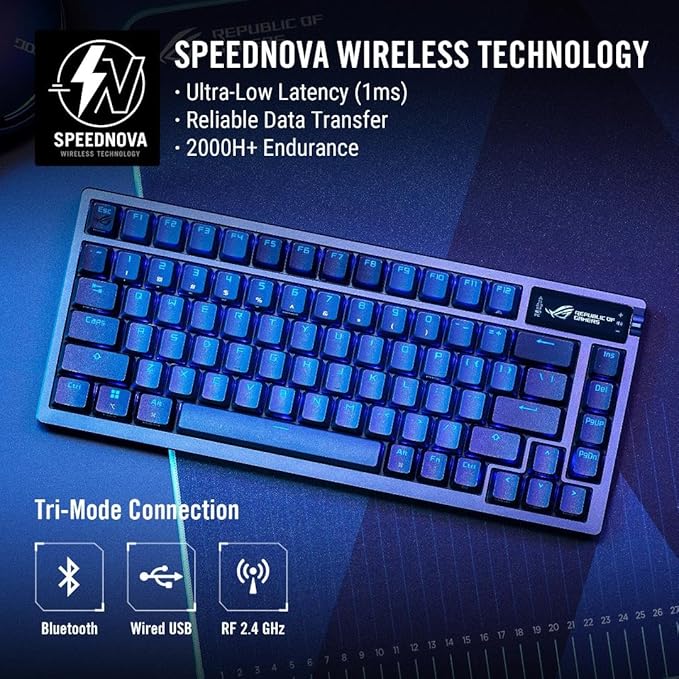ASUS ROG Azoth 75 Wireless DIY Custom Gaming Keyboard, OLED Display, Gasket-Mount, Three-Layer Dampening, Hot-Swappable Pre-lubed ROG NX Snow Switches & Keyboard Stabilizers, PBT Keycaps, RGB