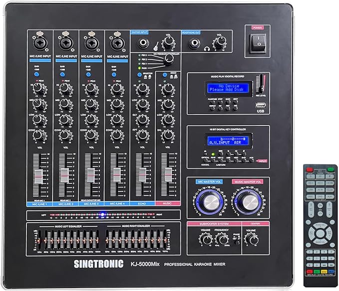 Singtronic KJ-5000Mix Professional Karaoke Console Mixer | HDMI ARC, Optical, Bluetooth, USB Recording, 8-Band EQ, Anti-Feedback, BBE DSP Processor, Rack-Mountable DJ/KJ Mixer