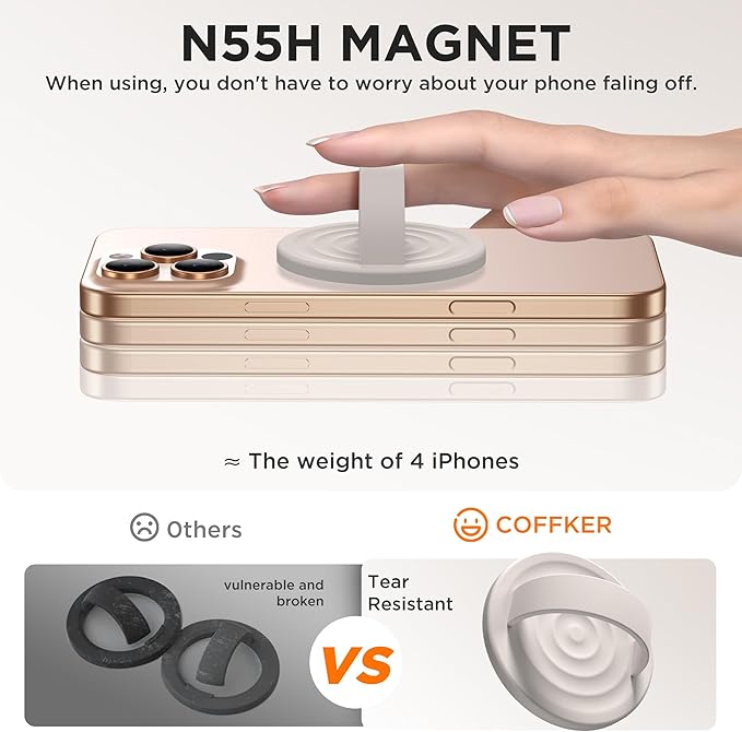 Magnetic Phone Ring Grip Holder, Silicone Finger Loop Grip, Compatible with MasSafe, Back of Phone for iPhone Pro Max/Plus/16/15/15/14/13/12 Series, Stone