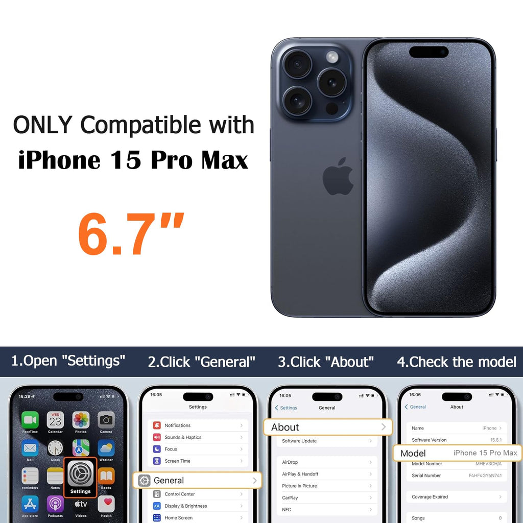 PSIOXY Black for iPhone 15 Pro Max Case Rectangle Compatible with MagSafe