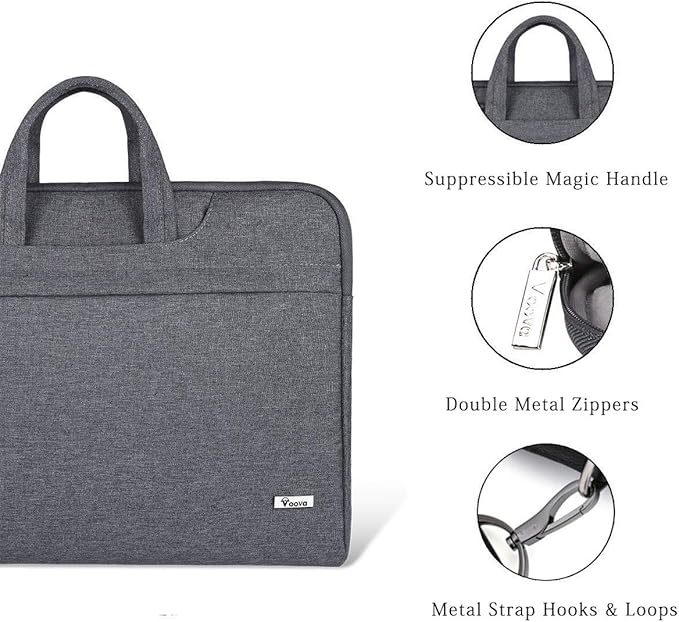 Voova Laptop Bag 17 17.3 Inch Water-resistant Laptop Sleeve Case with Shoulder Straps & Handle, Computer Case Cover Slim Briefcase Compatible with 17-18” Hp Dell Asus Acer, Grey