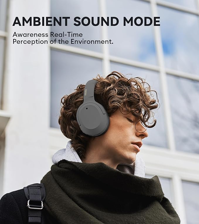 Edifier W820NB Plus Hybrid Active Noise Cancelling Headphones - LDAC Codec - Hi-Res Audio - Fast Charge - Over Ear Bluetooth V5.2 Headphones for Travel, Flight, Train, and Commute- Gray