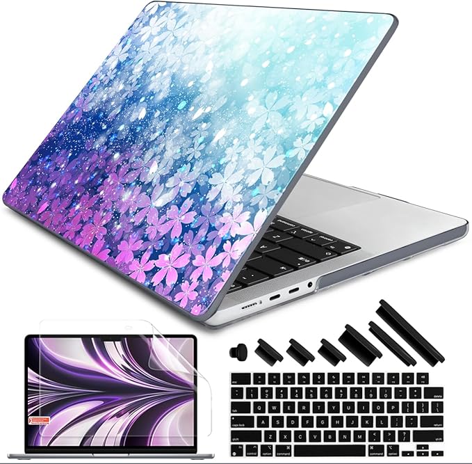 DONGKE for M4 MacBook Pro 16 Inch Case 2024 2023 2021 A3403 A3186 M3 A2991 M2 A2780 M1 A2485 Pro/Max Chip, Plastic Hard Shell Case & Keyboard Cover for Mac Pro 16 with Touch ID, Sparkling Flower