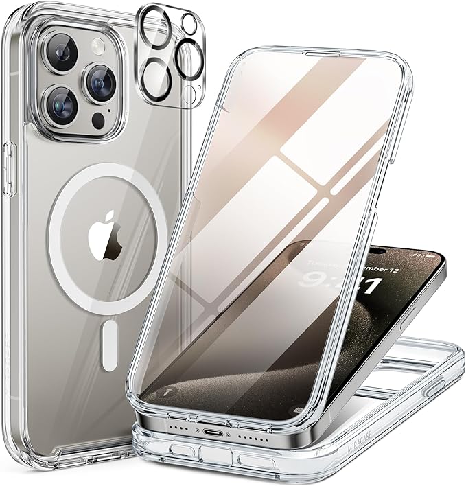 Miracase for iPhone 16 Case 6.1'', [Bubble Free] Full-Body Bumper Phone case with Built-in Full Glass Screen &Camera Control,No Gap,Compatible with MagSafe,Drop Proof 16 Cover