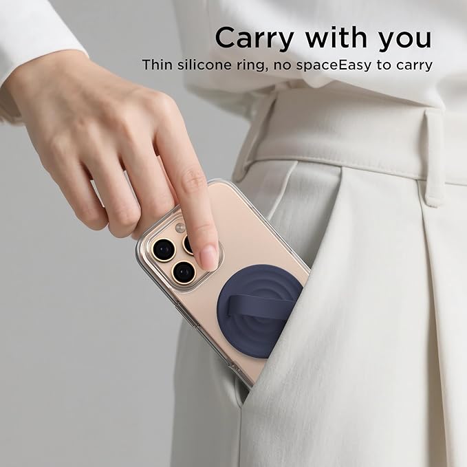 Magnetic Phone Ring Grip Holder, Silicone Finger Loop Grip, Compatible with MasSafe, Back of Phone for iPhone Pro Max/Plus/16/15/15/14/13/12 Series, Midnight Blue