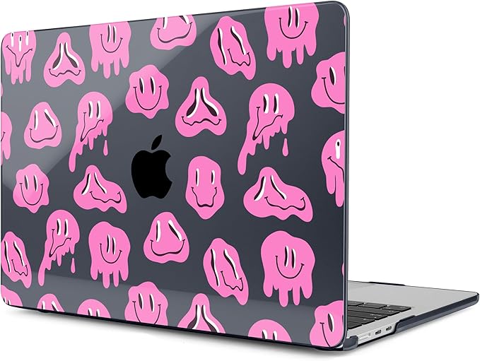MEEgoodo for M4/M3/M2 MacBook Air 15.3 inch Case 2025 2024 2023, Case Fit Model (A3241/A3114/A2941) for MacBook Air 15 inch, Laptop Hard Shell with Keyboard Cover, Pink Groovy Emoji