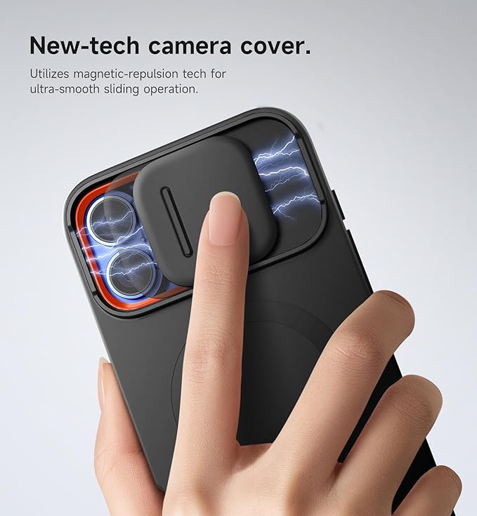 SURITCH for iPhone 16 Plus Case with Magnetic Camera Slide Cover and Adjustable Kickstand, Compatible with MagSafe, Shockproof Bumper Case Slim Protective Cover for iPhone 16 Plus 6.7 Inch, Black