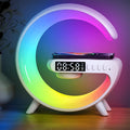 XCDIFA Mini LED Table Lamp with 4-in-1 Wireless Charger, Night Light, Sunrise Alarm Clock, Bluetooth Speaker, Smart Atmosphere Table Lamp for Bedroom, Office, Home Decor (White)