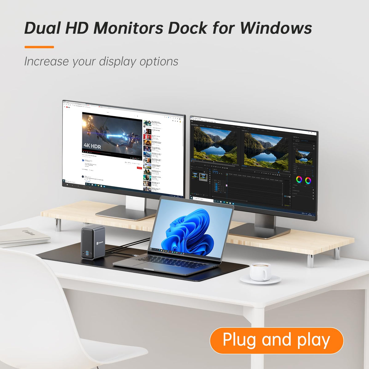 TobenONE USB C Laptop Docking Station Dual Monitor Plug and Play 7 USB Port