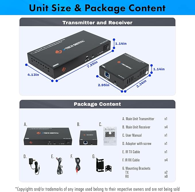 J-Tech Digital HDMI Extender Splitter 1x4 Over Single Cat5e/6 Ethernet Cable Up To 164ft. Supports PoC HDMI Loopout IR Control EDID Switch