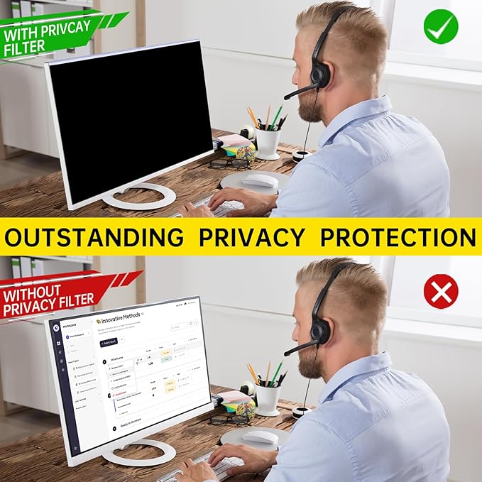 [2-Pack 24 Inch Computer Privacy Screen Filter for 16:9 Monitor, Anti-Blue Light, Anti-UV,Blue Light Blocking Removable Privacy Protector Shield Fits 23.6", 23.8", 24" Monitors