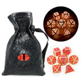 Haxtec Gold Glowing Red Metal DND Dice Set Glow in the Dark Enamel D&D Dice with Dragon Eye Leather Dice Bag Compatible with Dungeons and Dragons TTRPG Gift for DND Lovers DM Masters
