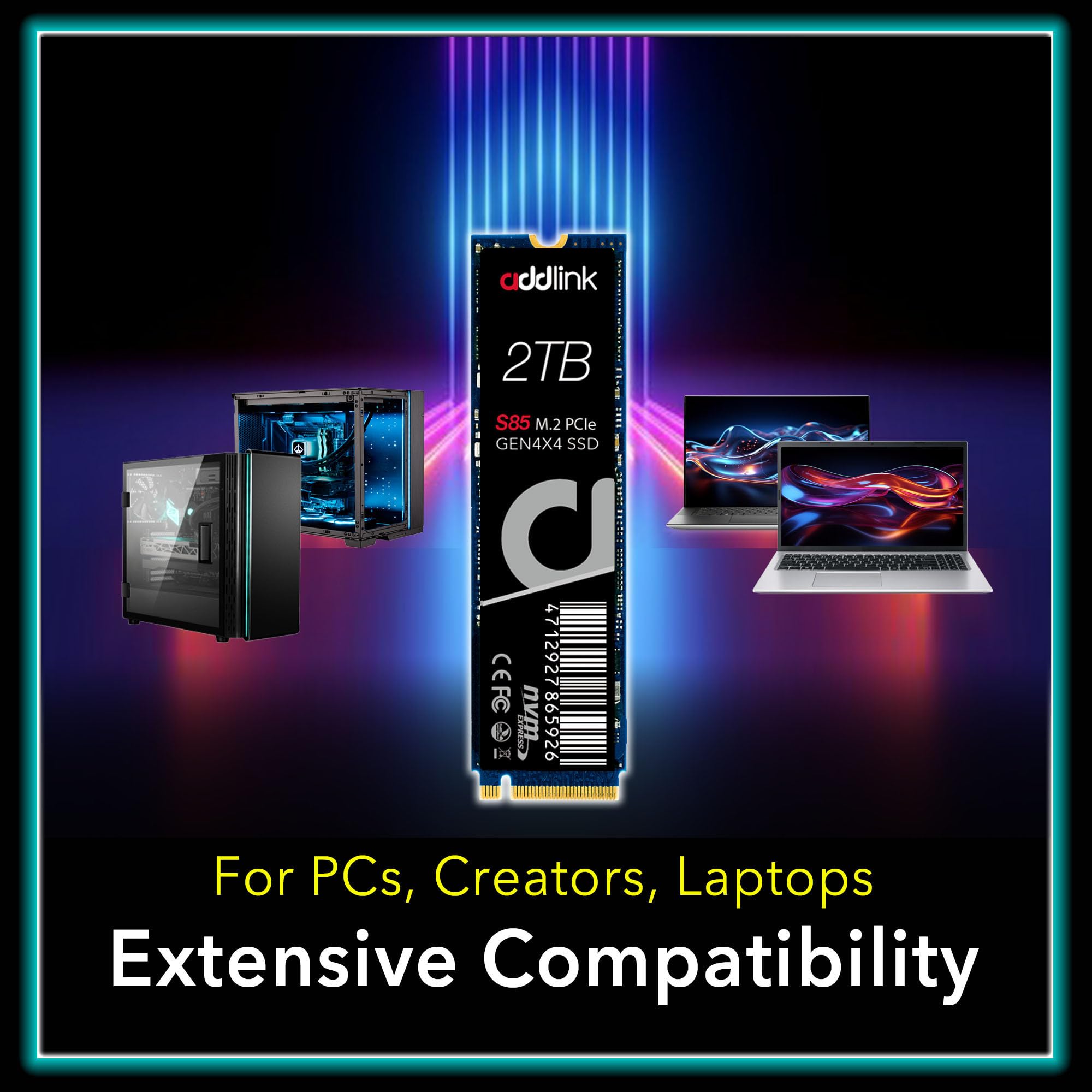 Addlink S85 2TB M.2 PCIe NVMe Gen4 Memory Expansion SSD, Speed Up to 6000 MB/s, Internal Solid State Drive with HMB Technology for Laptop, Gaming and Creators