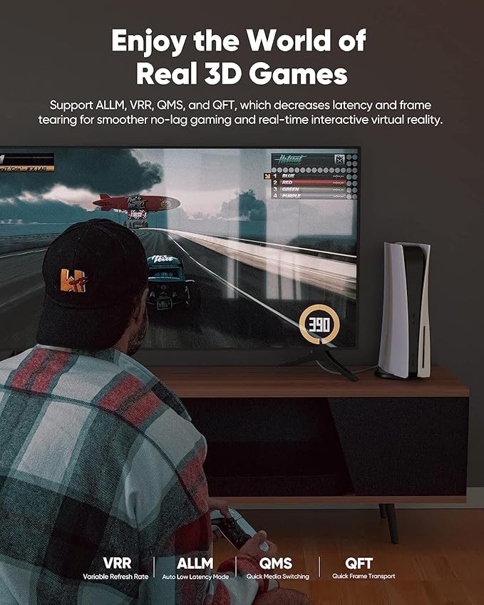 Highwings Long 8K HDMI Cable 25FT 48Gbps, 2.1 High Speed Gaming Cord 4K@120Hz 8K@60Hz RTX 3090 eARC 3D Compatible for PS5, UHD TV and Blu-ray Player