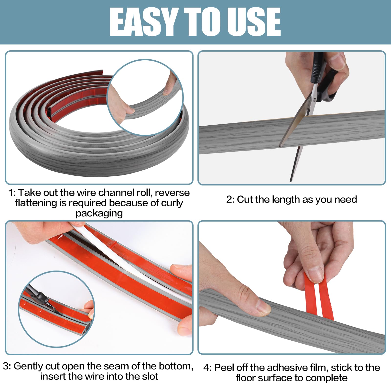 Floor Cord Cover Self Adhesive Cord Hider,10FT Cable Management, Extension Strip Protector for Wires, Prevent Cable Trips for Offices, Gyms, Exhibitions Cavity:0.39"(W) x 0.27"(H) Gray Wood